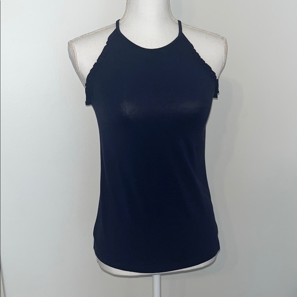 Fitted Navy Blue Tank Top with High Neckline - Picture 4 of 4